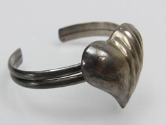 Vintage Taxco Mexico Sterling Silver Cuff Bracelet 3D Heart Puffy 925