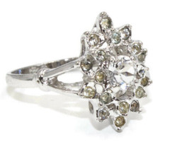 Vintage Ring 1980s Uncas Mfg Co. CZ Cocktail Ring Size 9.5 Retro Glamour Jewelry