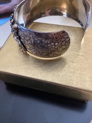 Vintage Silver Tone Art Nouveau Antique Style Repousse Cuff Bracelet Rare Find