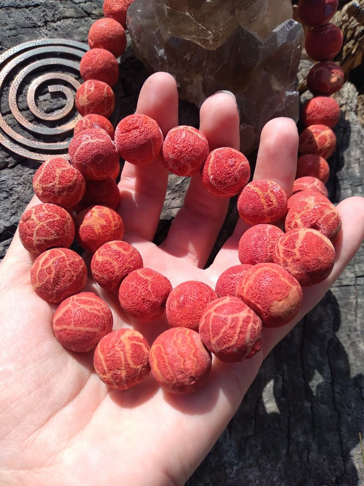 Antique Victorian Red Coral Beaded Necklace 5.3 oz 26 In Silver Heart Clasp