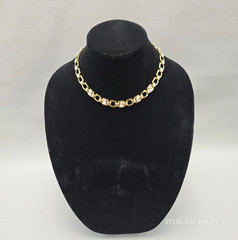 VTG Gold Tone Metal with 5 Rhinestones Link Necklace 17″ Long, Fold-Over Clasp