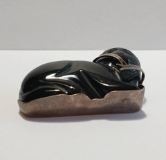 GREAT FALLS METAL WORKS GFMW VINTAGE STERLING SILVER CARVED ONYX CAT PIN BROOCH