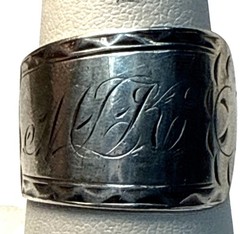 Antique Sterling Silver Spoon Ring Monogram Engraved Wide Band Heirloom Jewelry
