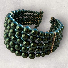 Bracelet 5 Row Teal Beaded Stretch Cuff Bracelet Open Back Graduated (F111)