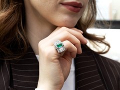 French Art Deco 1.72Ct Emerald and 3.51Ct Diamond Platinum Ring Circa 1935