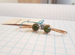 Vintage Earrings natural Nephrite Stone Gilt Sterling Silver 925 Women’s Jewelry