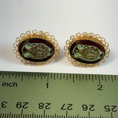 Lewis Segal Earrings Clip On Gold Tone Glass Grecian Urn Vase Cameo 1960s