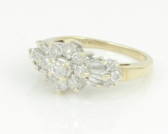 Y2K 1.25 CT Diamond Band Baguette and Round Ring 10K Cluster I1-I2 G-H Size 6.5