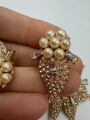 Vintage Brooch Marvella Clip Earrings Set Matching Encrusted Simulated Pearl