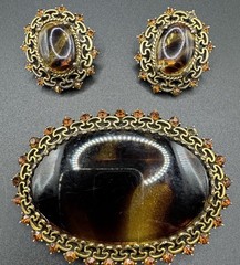 Vintage European Glass Rhinestone Brooch Pin Clip Earrings Glass AS IS READ