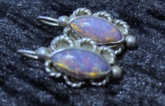 Sterling Silver 925 Mexico Foil Fire Opal Earrings Marquise Dangle MRC Maker Mar