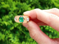 Antique Australian 0.80Ct Emerald and 0.97Ct Diamond 18k Yellow Gold Dress Ring