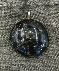 Beautiful Artisan Handmade 1.5″ Round Art Glass Black & Clear Pendant