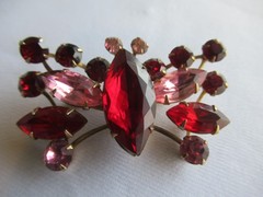 Vintage Red Rhinestone Pink Butterfly Brooch Pin