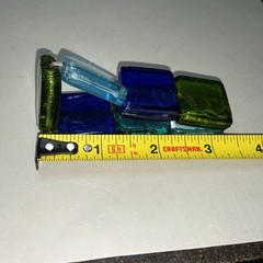 Vintage Chunky Green Teal Art Glass Square Tile Bead Stretch Bracelet