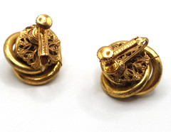 Miriam Haskell Faux Pearl Gold Tone Screw Back Earrings Twist Clip-on Vintage