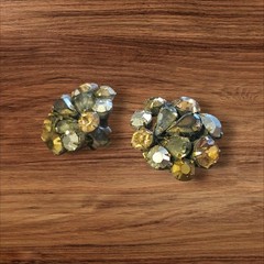 Vintage Amber And Clear Rhinestones Clip on Earrings Good Quality