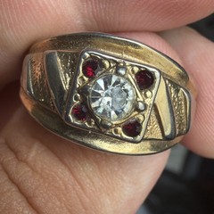 Vintage 14k GE Cubic Zirconia & Ruby Man’s Ring Size 12.75