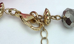 Liz Claiborne Faux Pearl Crystal Bead Necklace Gold Tone 32 in adj. Sparkle