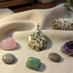 Certified Dalmatian Jasper Hexagon Pendant Necklace | Spotted Gemstone Jewelry