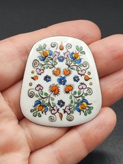 Vintage Enamel on Copper Florals and Hearts Brooch