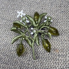 Vintage Lemon Branch Brooch Enamel Flowers Acrylic Green Fruit Dangles 2 Inches