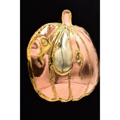 Vintage 3″ Brutalist Pumpkin Pin Brooch Pendant Large Copper Gold Chunky BinJ
