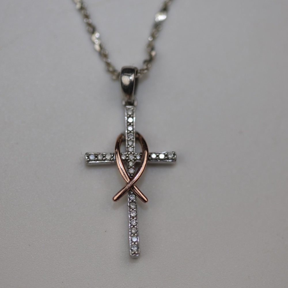 Cross Gemstone Pendant with 10k Wrap Necklace Sterling Silver
