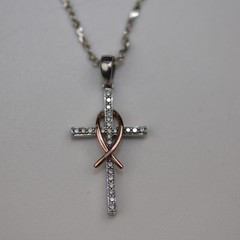 Cross Gemstone Pendant with 10k Wrap Necklace Sterling Silver