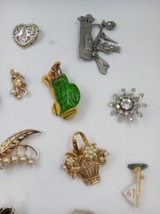 Vintage Lot Of Brooches. Golf Cart. Rhinestones. Colorful. Heart & Flowers