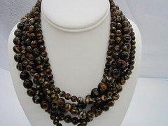 Estate MMA Museum of Modern Art Goldtone Agate Bead 280 Gram 5 Strand Necklace