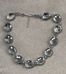 Beautiful Vintage Faceted Gray Glass & Crystal 24MM Beaded Statement Necklace