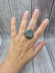 Large Vintage 925 Sterling Silver Blue Gold Druzy Ring Size 8.5 Estate Jewelry