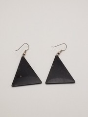 1970-80s Dangle Earrings Vintage Fashion Geometric Triangle Black & Teal Enamel