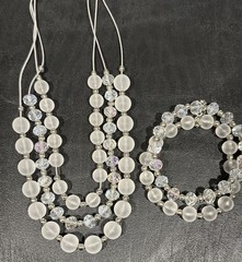 Vintage Coronet Frosted Glass Crystal Faceted Triple Strand Necklace & Bracelet