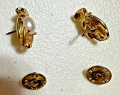 Ballou Reg’d Owl Scatter Pins Pair Vintage Faux Pearl Green Rhinestone Eyes Set