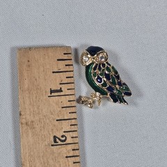 3 Vintage OWL Pin Brooch Lot: Gold Tone Green Belly, Rhinestones, Liz Claiborne