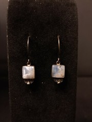 Antique Sterling Gemstone Square Earrings .5 Inches