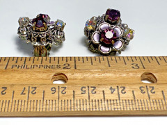 Vintage West Germany Purple AB Rhinestone Floral Demi Parure Jewelry Set