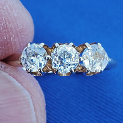 Original EARTH MINED DIAMOND 3 stone Deco Anniversary Wedding Ring Antique Band