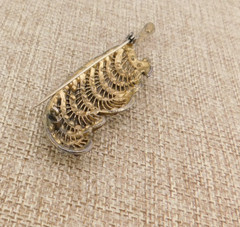 Crystal C-clasp Feather Leaf Pin Brooch VTG Cast Metal Multi Color Antique