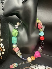 Lots of Vintage Art Glass, Resin, Silver Tone, And Wood Carved Jewelry21pc