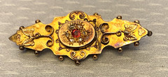 Victorian English 9CT Gold Ruby Diamond Brooch Birmingham 375 hallmarks 3.1g