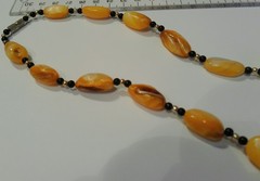 Vintage BOHO Mother of Pearl Fringe Necklace Yellow Orange Beads Statement Piece