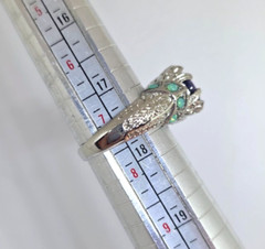 Faux Purple Amethyst Green Opal Filigree Silver Cocktail Ring Marked 925 SZ 7.25