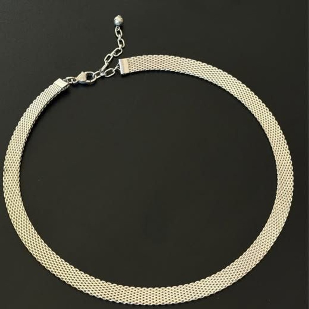 Vintage Sterling Silver Thick Mesh Collar Necklace | Adjustable 16–18.5”