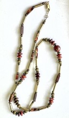 Vtg Red Jasper Varied Bead Necklace Gold Tone Spacers Gold Filled Clasp 15” Drop