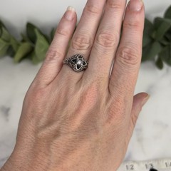 Vintage Sterling Silver Art Deco Edwardian Inspired Topaz Ring Filigree Size 7