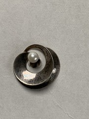 Vintage Modernist Sterling Silver Pearl Sculptural Stud Earrings Mid Century