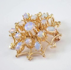 2.30Ct Oval Genuine Fire Opal Hexagon Shape Spider Brooch 14K Yellow Gold Plated